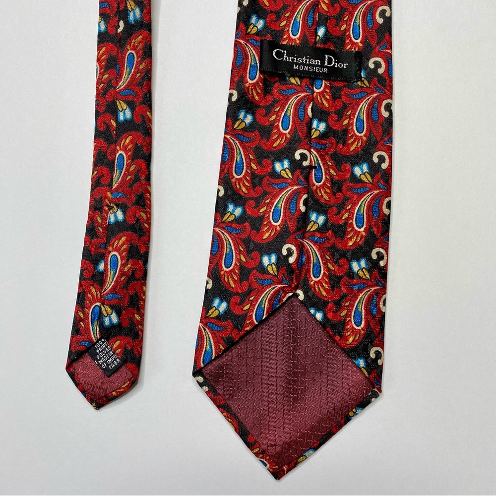 Christian Dior Black Red Blue White Paisley Men’s Tie 3.75” x 60” Made In USA - Picture 4 of 6